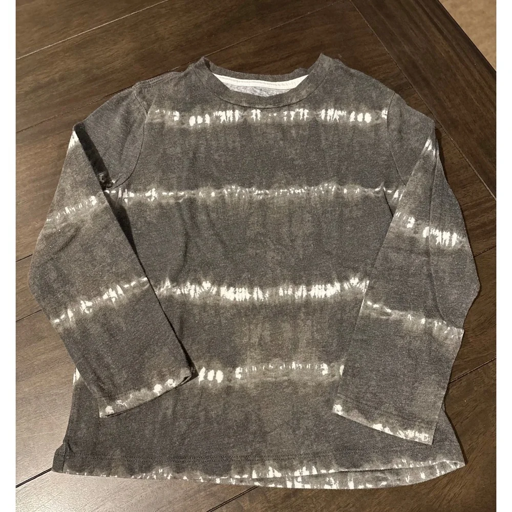 Old Navy Boys Gray Tie Dye Stripe Long Sleeve T-Shirt Size S 6-7 Crewneck Tee